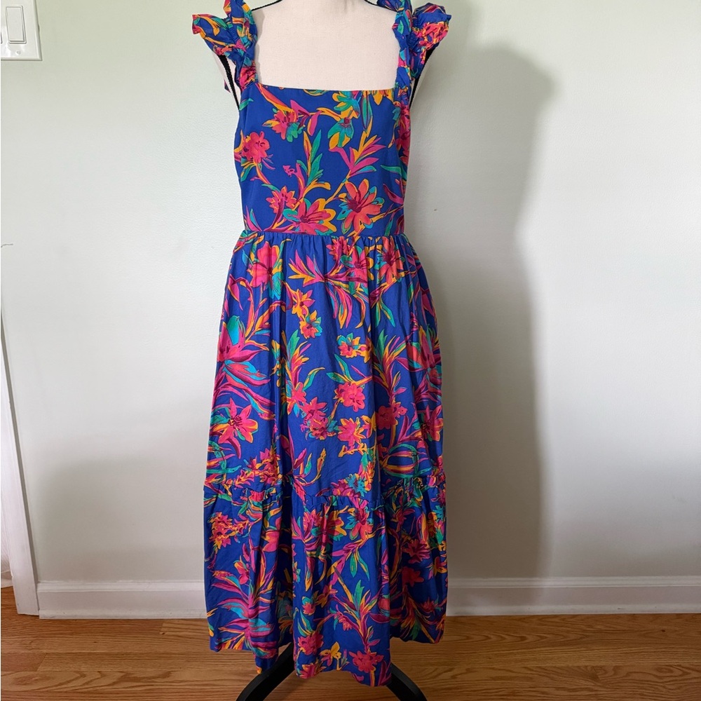 J. Crew Blue and Orange Smocked Sundress